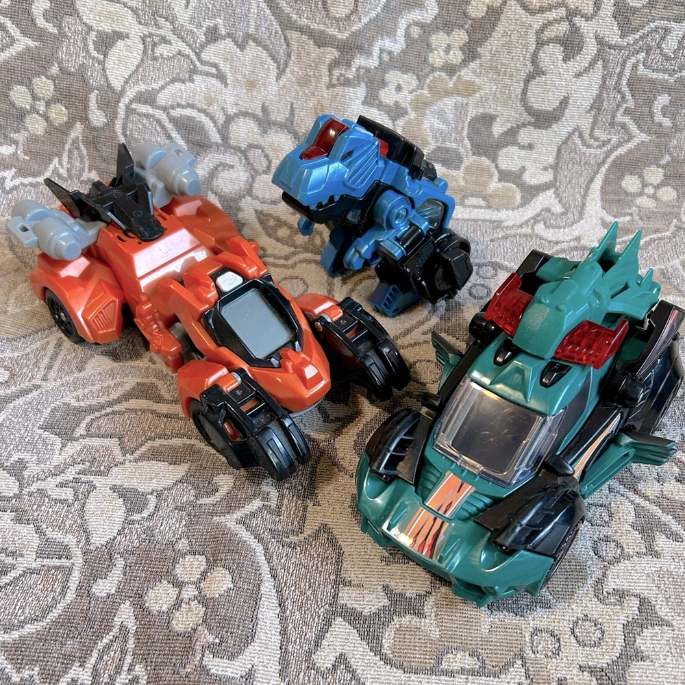 3 VTech Switch & Go FLAWED Velociraptor Race Car, T- Rex Race Car, Little T-Rex